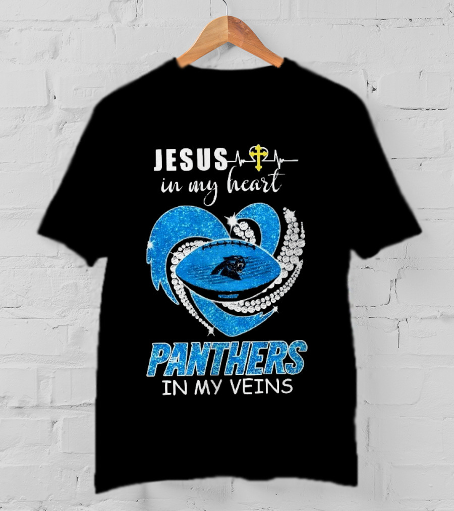 Jesus In My Heart Panthers In My Veins Diamond Heart Christian T-Shirt