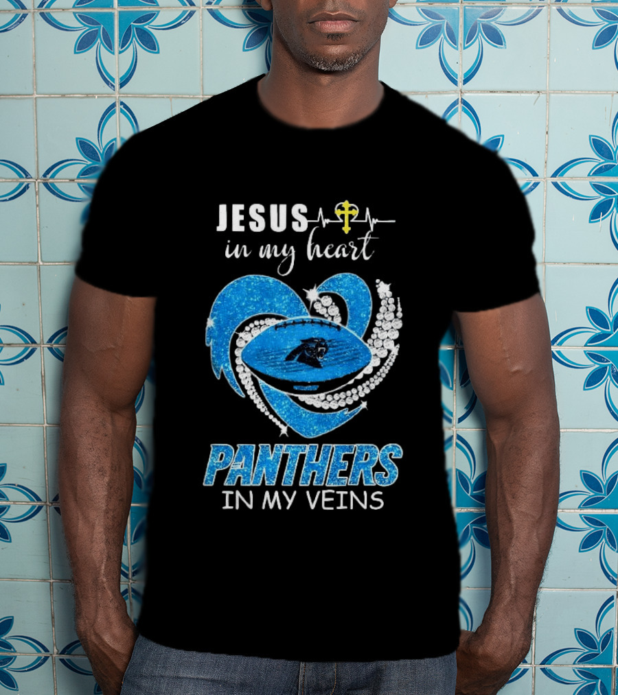 Jesus In My Heart Panthers In My Veins Diamond Heart Christian T-Shirt