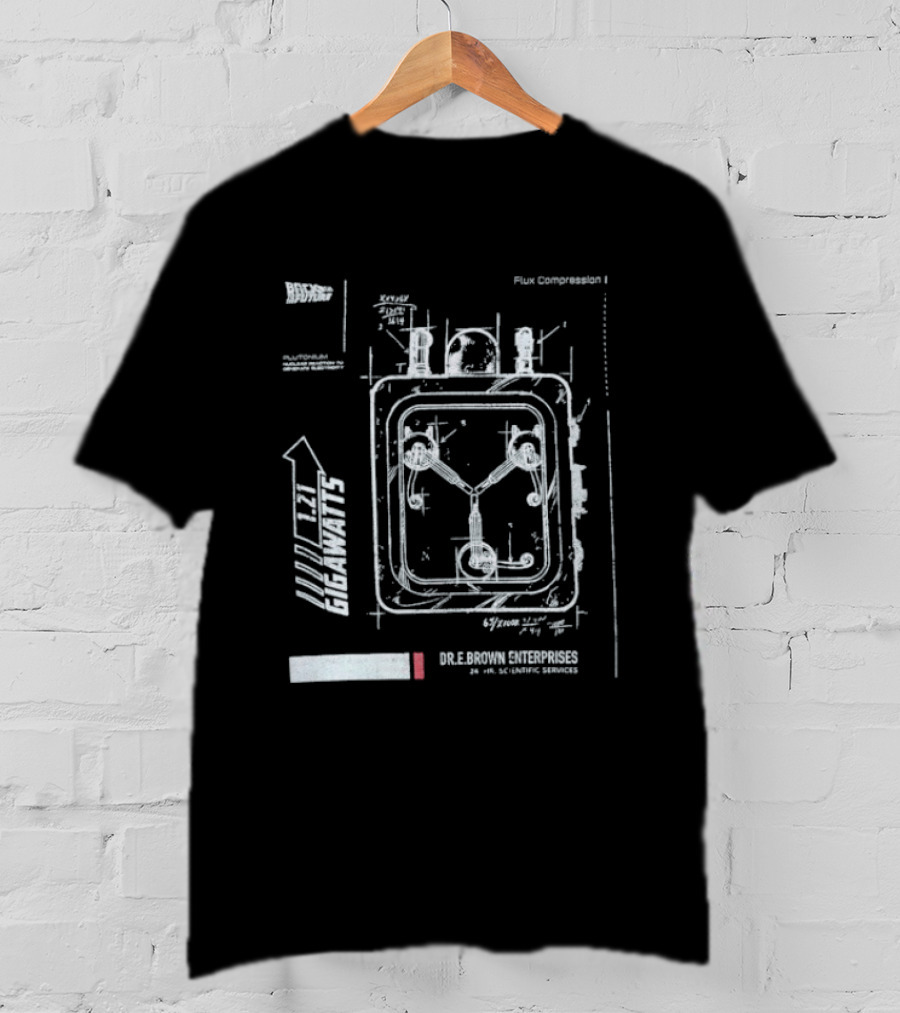 Back To The Future Flux Capacitor Schematic 1.21 Gigawatts Time Travel Blueprint T-Shirt