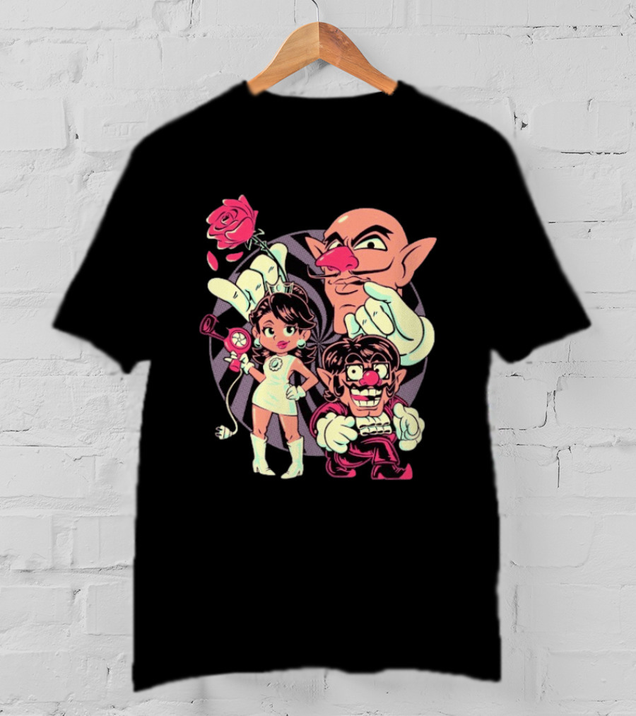 Henrique Torres Oh Be Wah Ve Vintage Cartoon Style Characters And Rose With Electric Plug T-Shirt