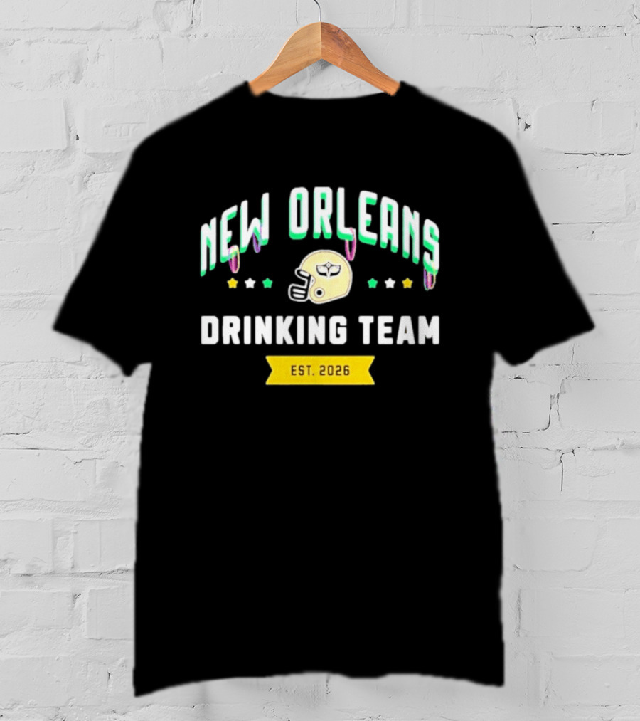 New Orleans Drinking Team Football Helmet St. Patrick's Day Est 2026 T-Shirt