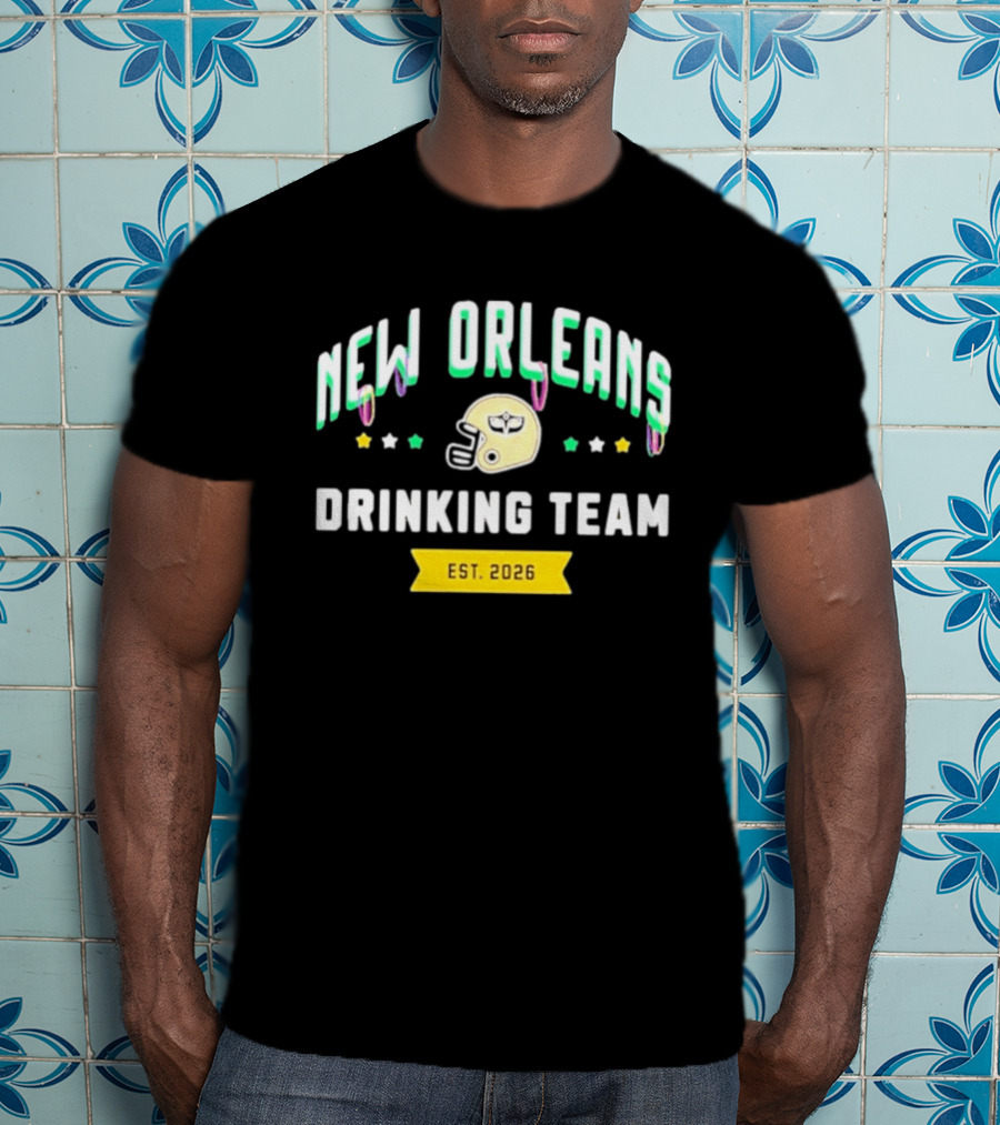New Orleans Drinking Team Football Helmet St. Patrick's Day Est 2026 T-Shirt