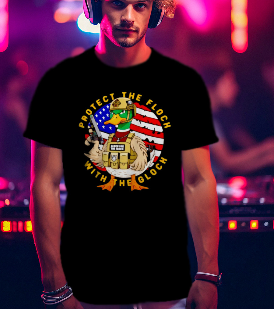 Protect The Flock With The Glock Patriotic Tactical Duck With American Flag T-Shirt
