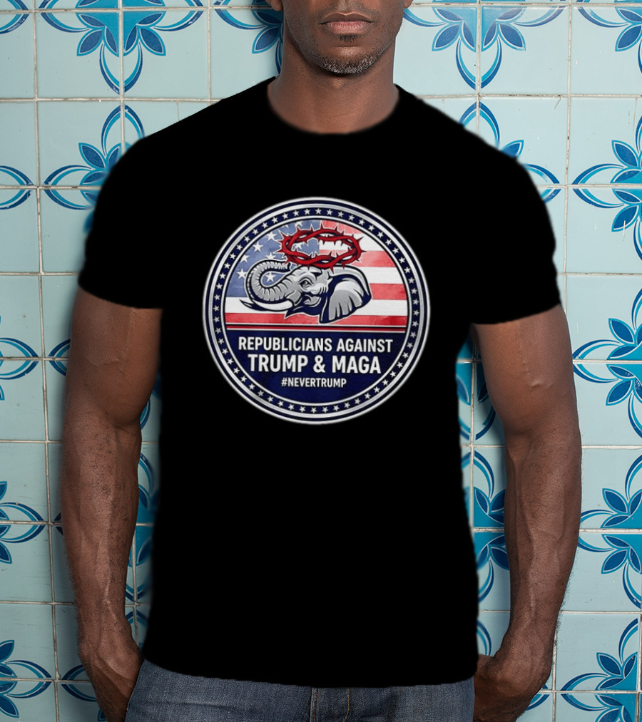 Republicans Against Trump & MAGA #NeverTrump Anti MAGA Elephant American Flag T-Shirt