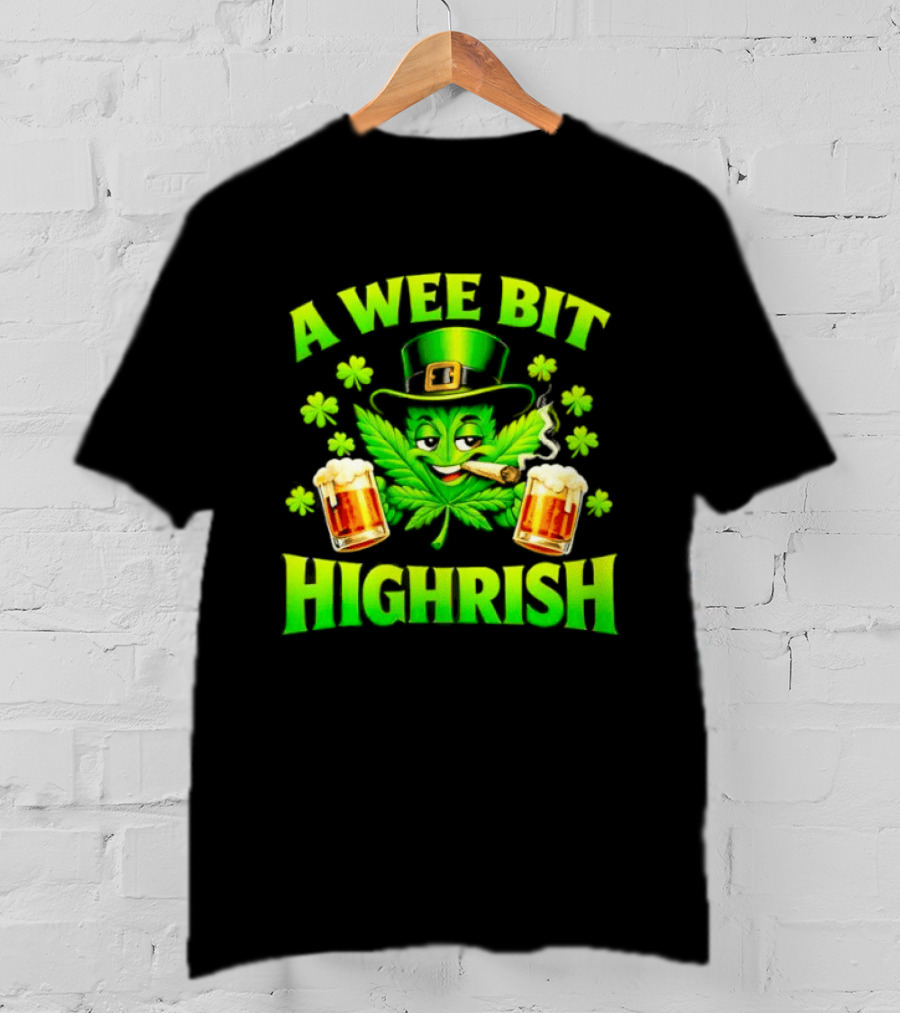 A Wee Bit Highrish St Patrick's Day Smoking Leprechaun Beer Shamrock T-Shirt