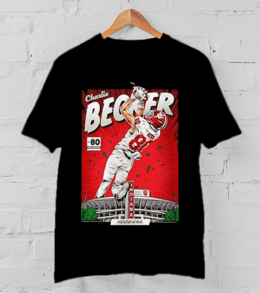 Charlie Becker Indiana Hoosiers No 80 Football Catch Comic Stadium Scene T-Shirt