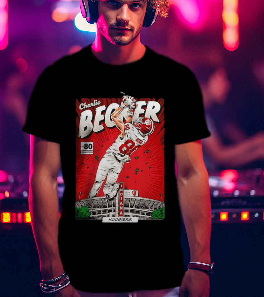 Charlie Becker Indiana Hoosiers No 80 Football Catch Comic Stadium Scene T-Shirt