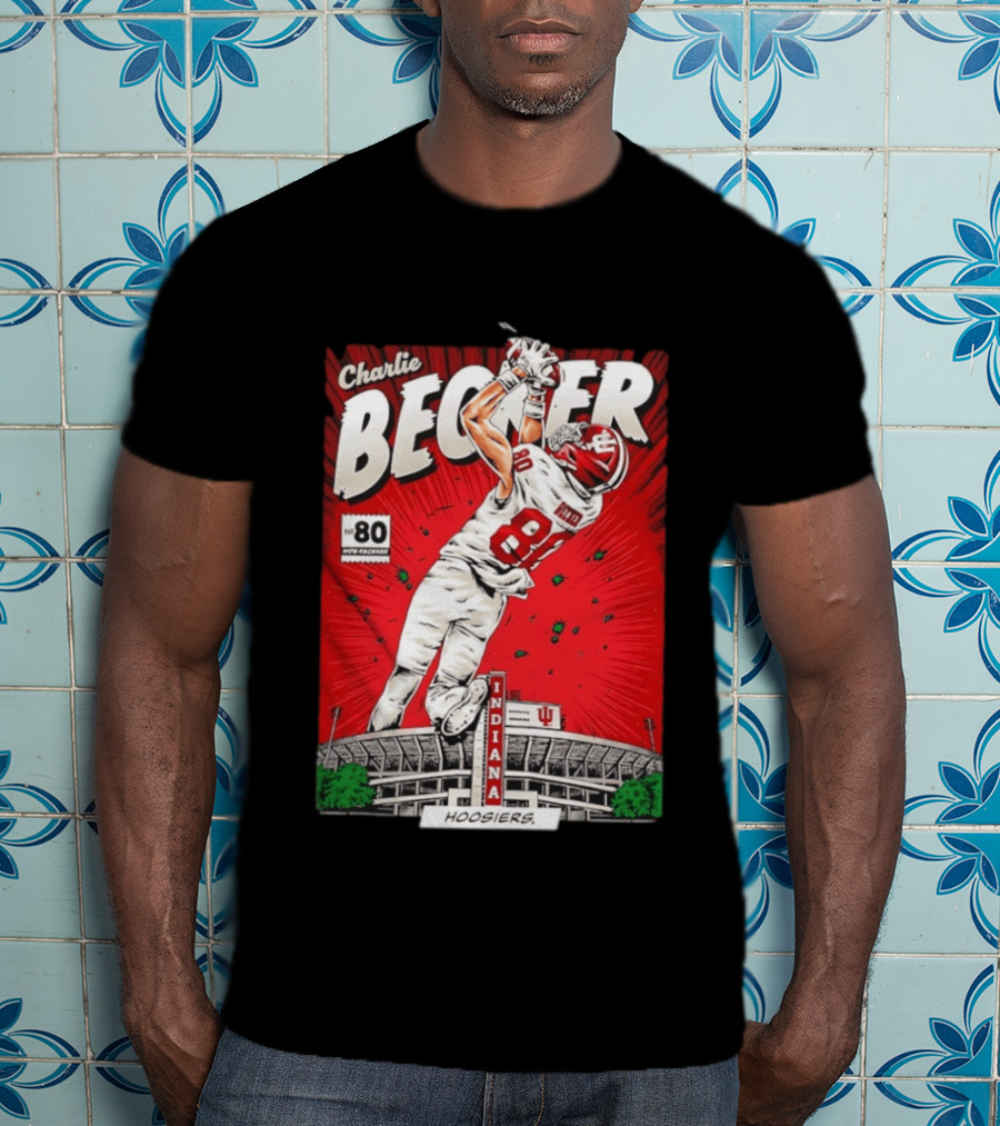 Charlie Becker Indiana Hoosiers No 80 Football Catch Comic Stadium Scene T-Shirt