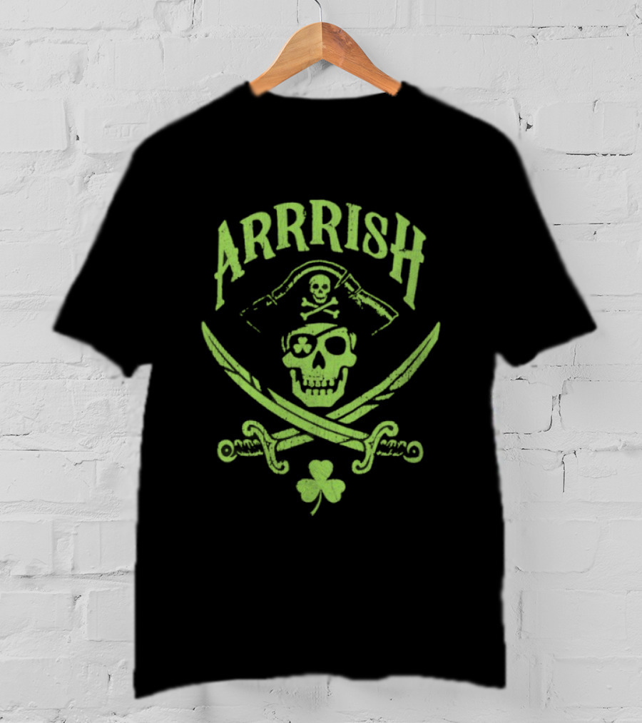Arrrish Pirate Skull Shamrocks St. Paddy's Day T-Shirt