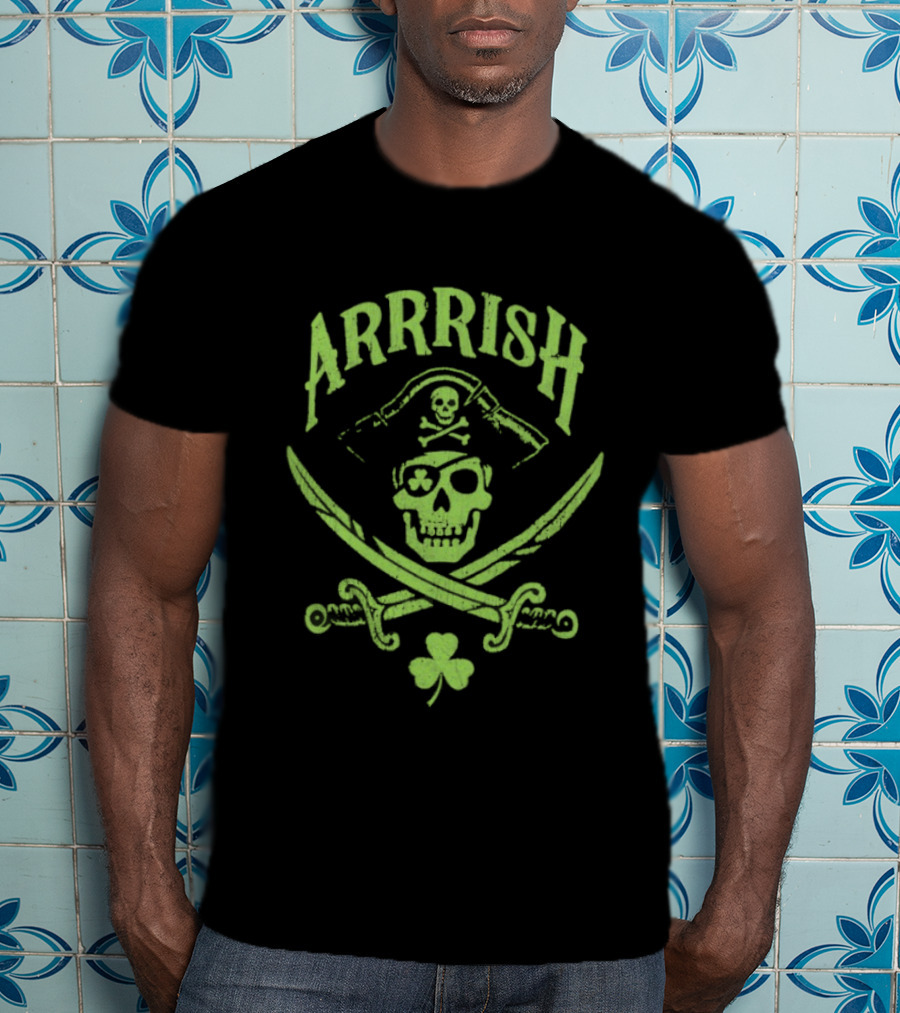 Arrrish Pirate Skull Shamrocks St. Paddy's Day T-Shirt