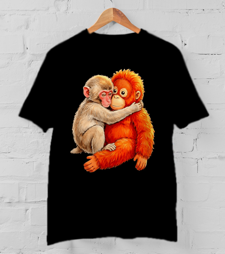 Baby Macaque Hugging Punch Monkey T-Shirt