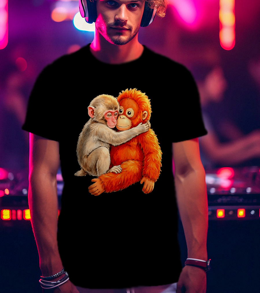 Baby Macaque Hugging Punch Monkey T-Shirt