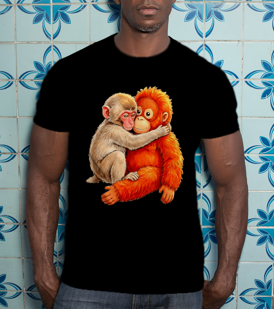 Baby Macaque Hugging Punch Monkey T-Shirt