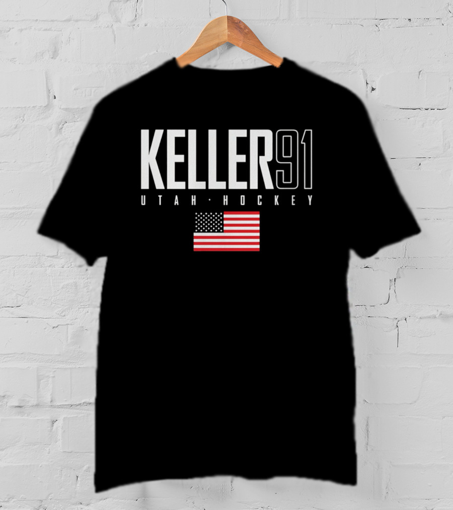 Keller 91 Utah Hockey USA Flag T-Shirt