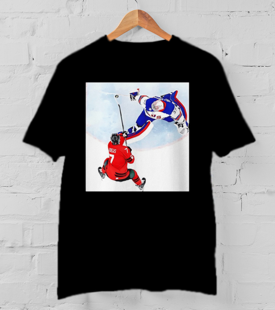 Connor Hellebuyck USA Goalie Save Hockey Match T-Shirt