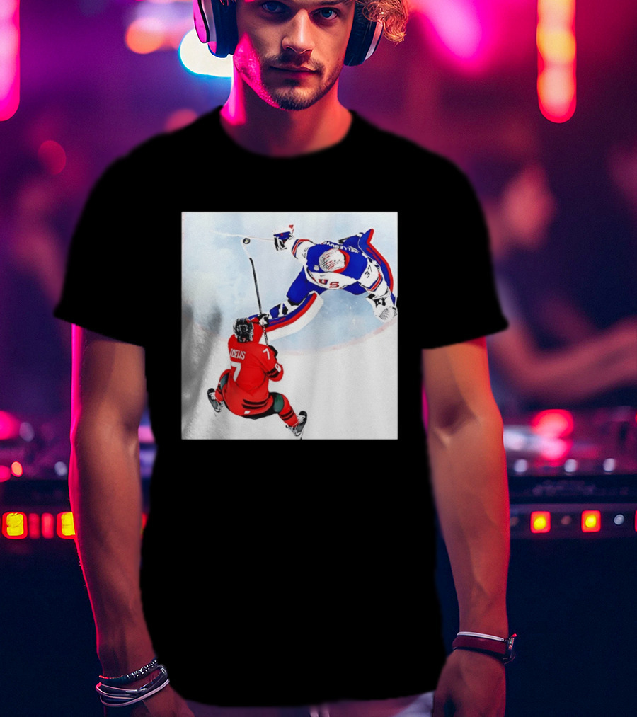 Connor Hellebuyck USA Goalie Save Hockey Match T-Shirt