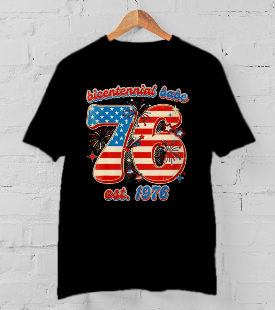 Bicentennial Babe 76 Est. 1976 American Flag 50th Birthday T-Shirt