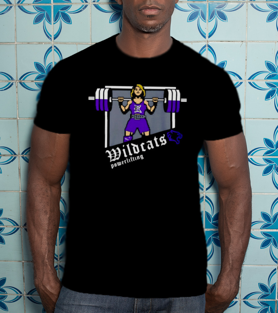 Elgin Wildcats Powerlifting Pixel Weightlifter Embroidery T-Shirt