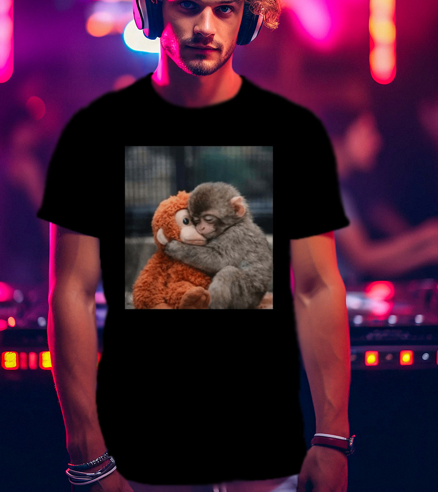 Ichikawa Zoo Punch Monkey Hugging Stuffed Toy Image T-Shirt