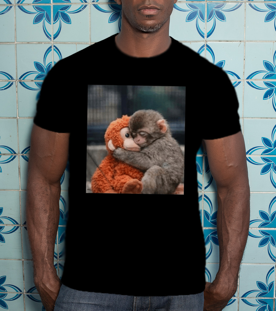 Ichikawa Zoo Punch Monkey Hugging Stuffed Toy Image T-Shirt