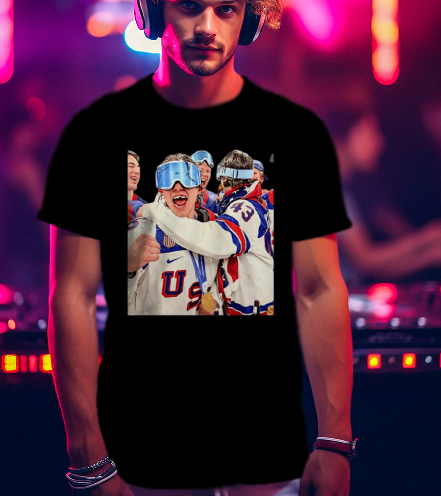 USA Hockey Gold Medal Celebration Jack Hughes Team USA 2026 T-Shirt