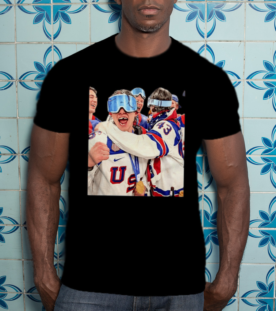 USA Hockey Gold Medal Celebration Jack Hughes Team USA 2026 T-Shirt