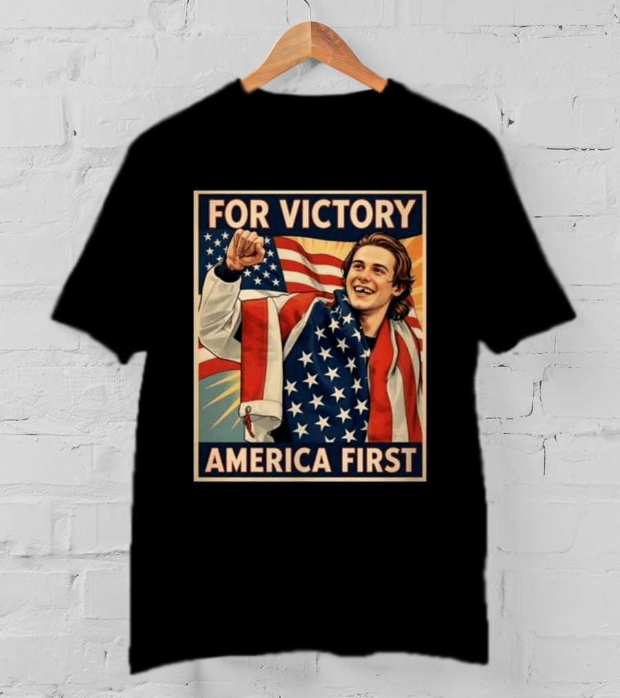 For Victory America First Patriotic Jack Hughes Victory Pose T-Shirt