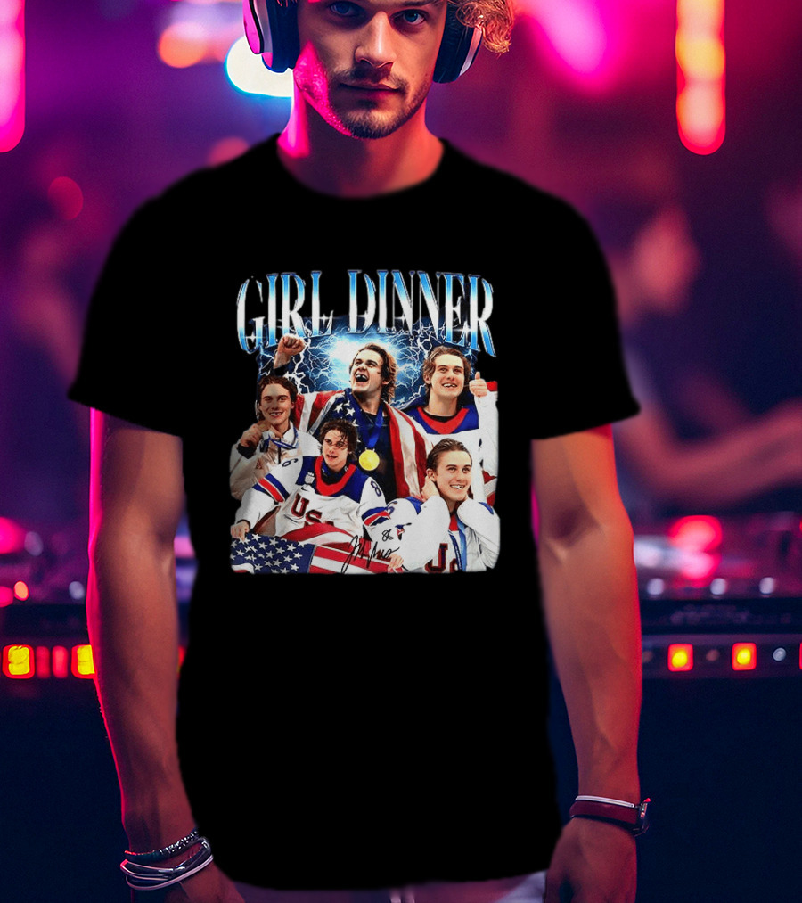 Girl Dinner Jack Hughes USA Hockey Team Celebration T-Shirt