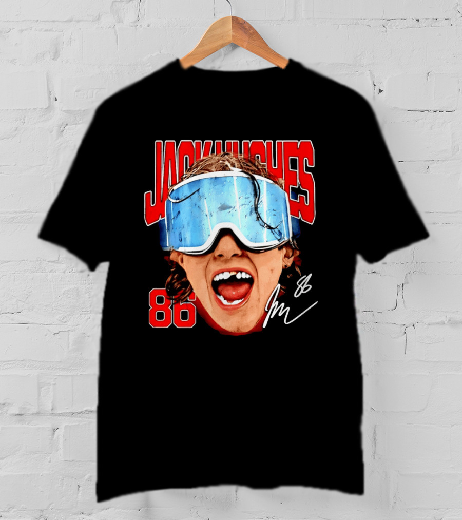 Jack Hughes New Jersey Devils 86 Goggles Signature T-Shirt