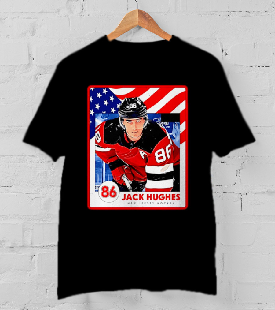 Jack Hughes 86 New Jersey Hockey American Flag T-Shirt