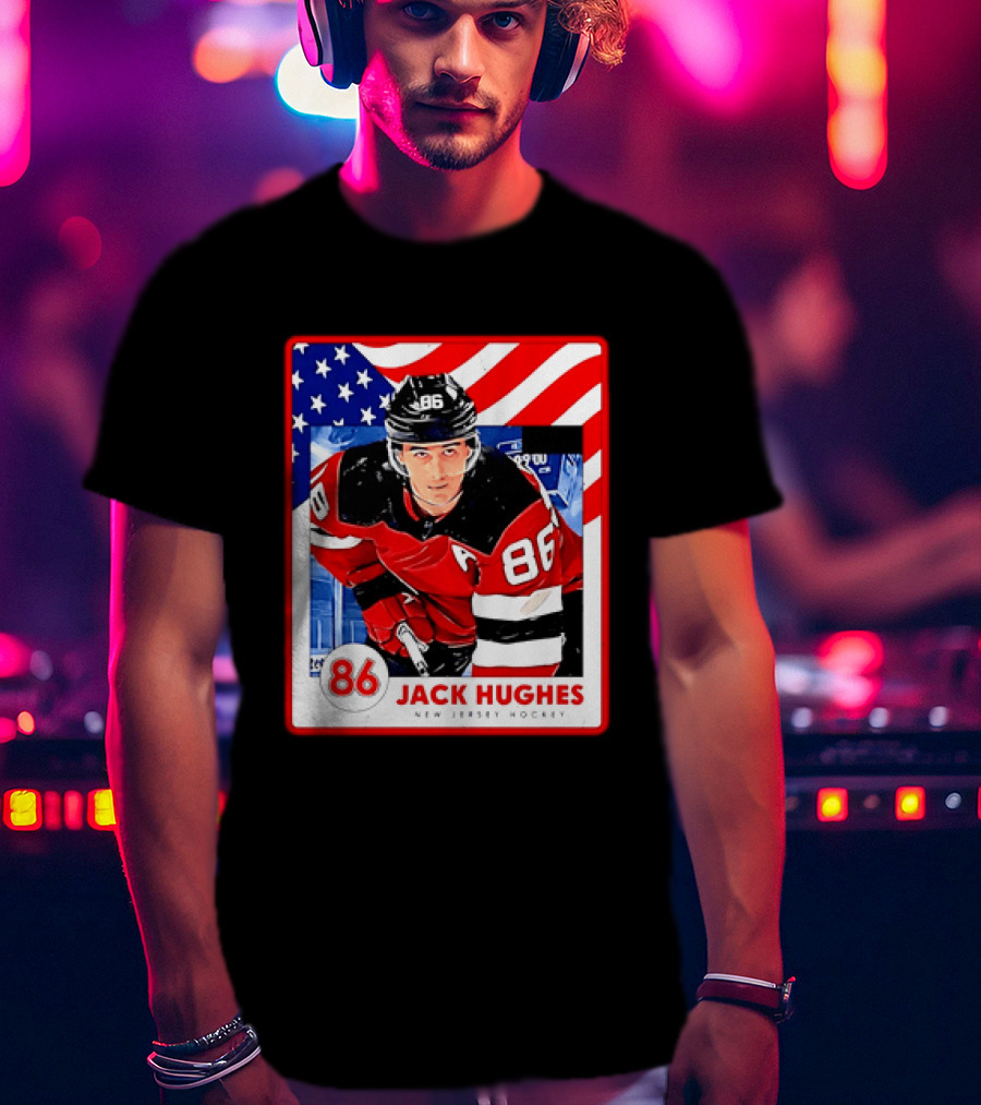 Jack Hughes 86 New Jersey Hockey American Flag T-Shirt