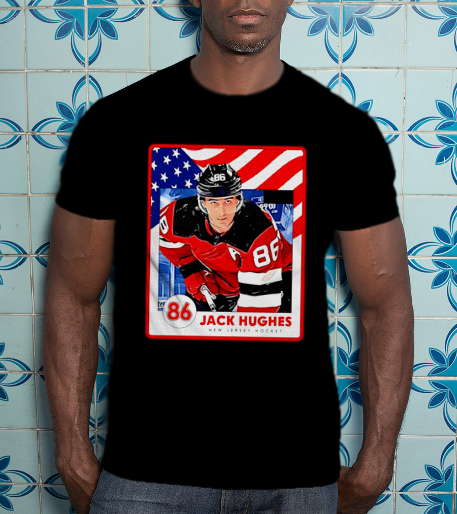Jack Hughes 86 New Jersey Hockey American Flag T-Shirt