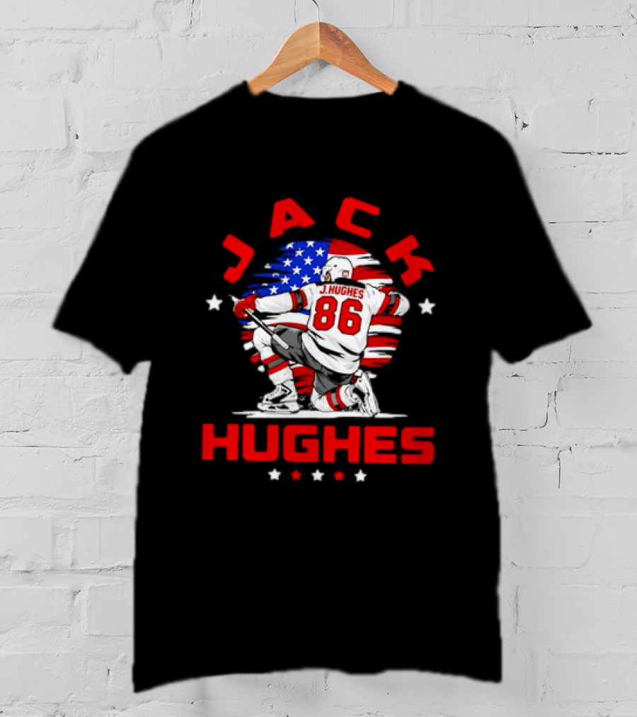 Jack Hughes 86 New Jersey Devils USA Flag Celebration T-Shirt