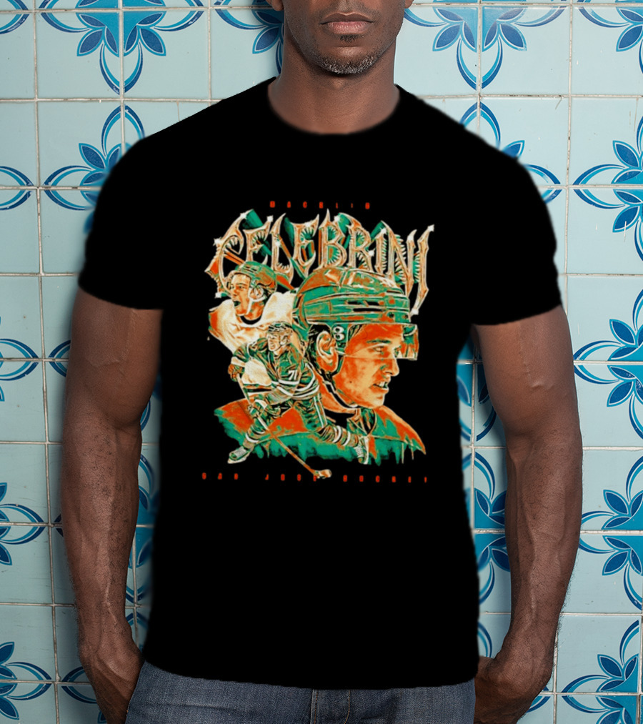 Macklin Celebrini Hockey San Jose Collage T-Shirt