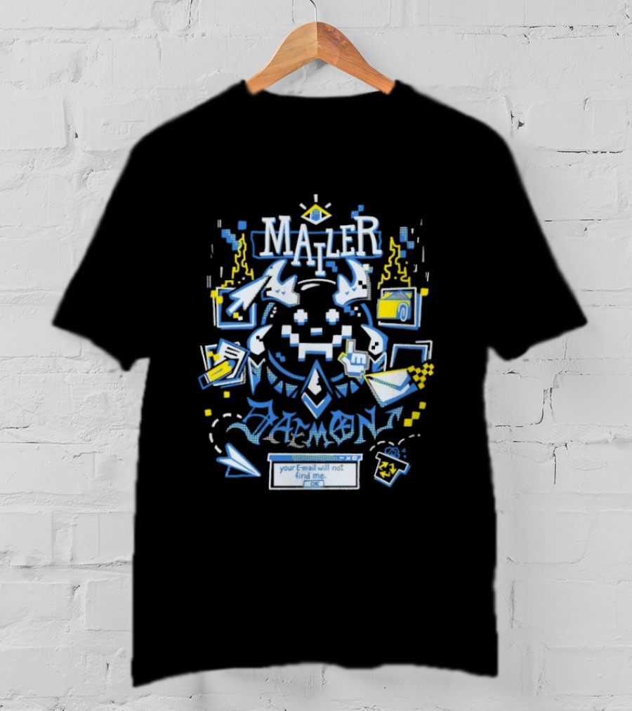 Mailer Daemon Your Email Will Not Find Me OK Tech Pixel Art Arrows Flames T-Shirt