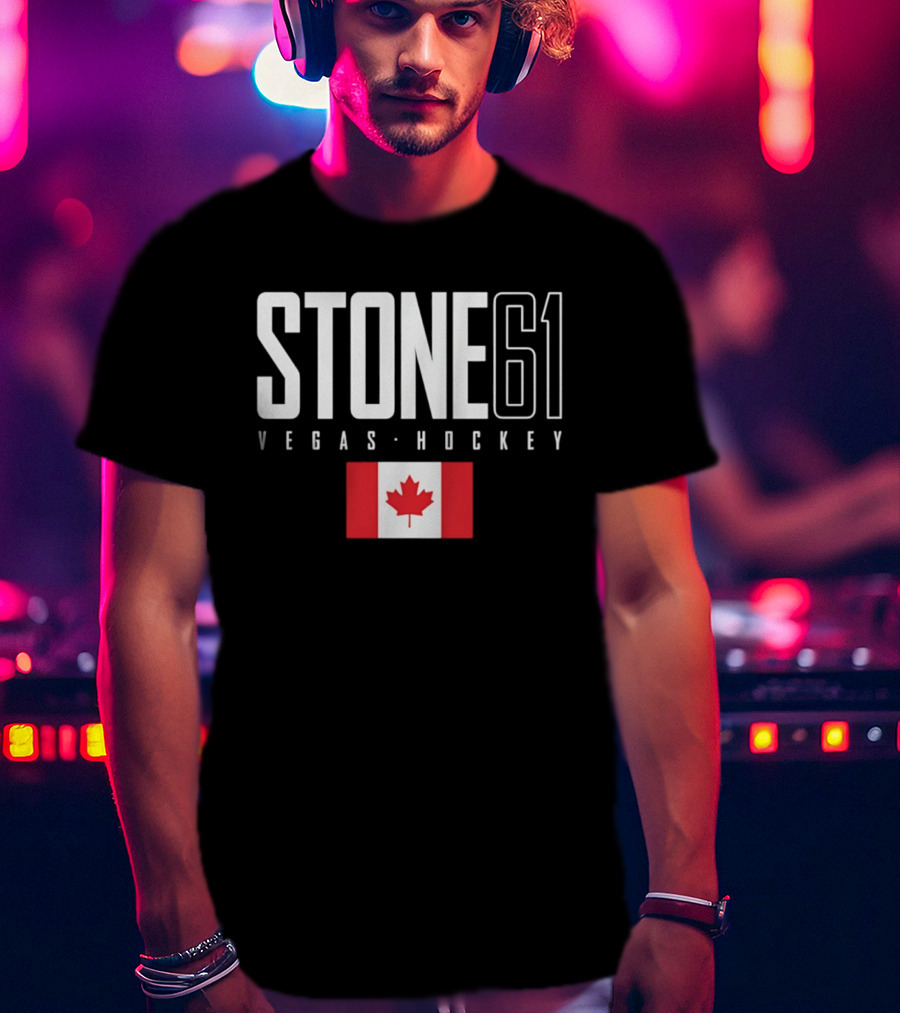 Vegas Hockey Stone 61 Canada Flag T-Shirt