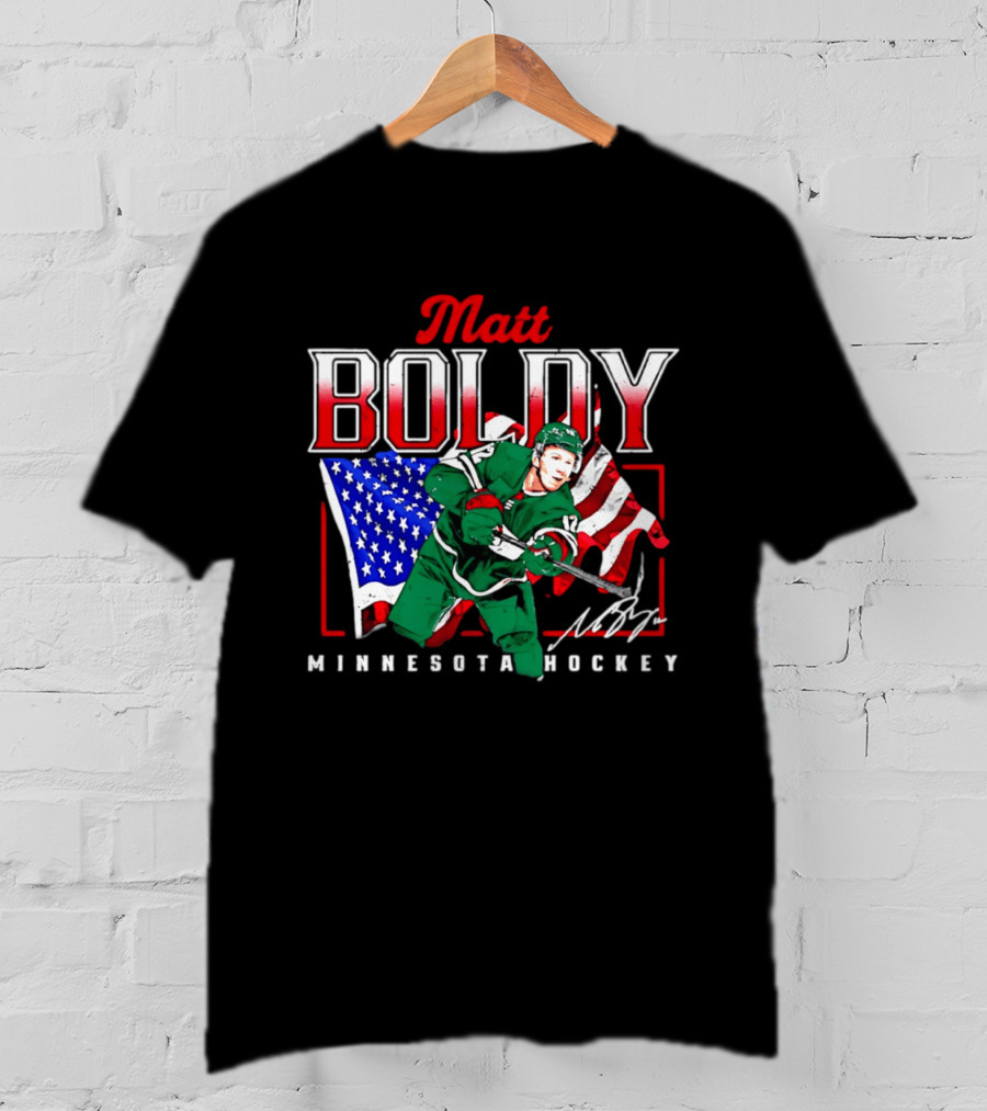 Matt Boldy Minnesota Hockey USA Flag T-Shirt