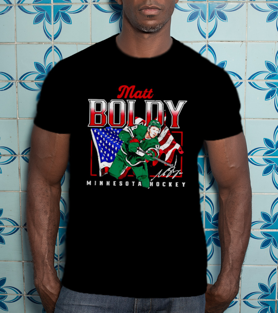 Matt Boldy Minnesota Hockey USA Flag T-Shirt
