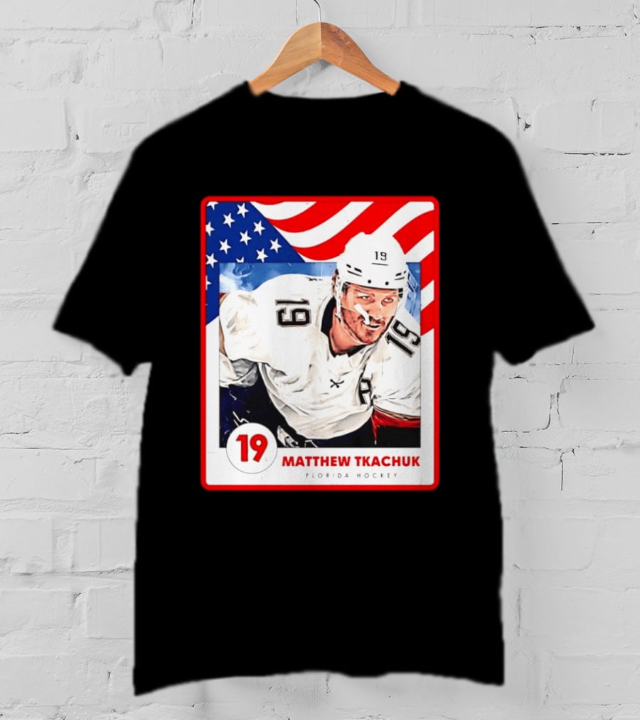 Matthew Tkachuk Florida Hockey USA Flag Card Number 19 T-Shirt
