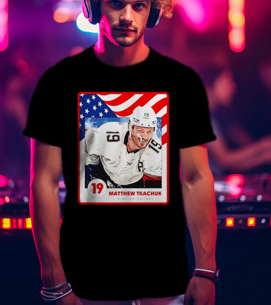 Matthew Tkachuk Florida Hockey USA Flag Card Number 19 T-Shirt