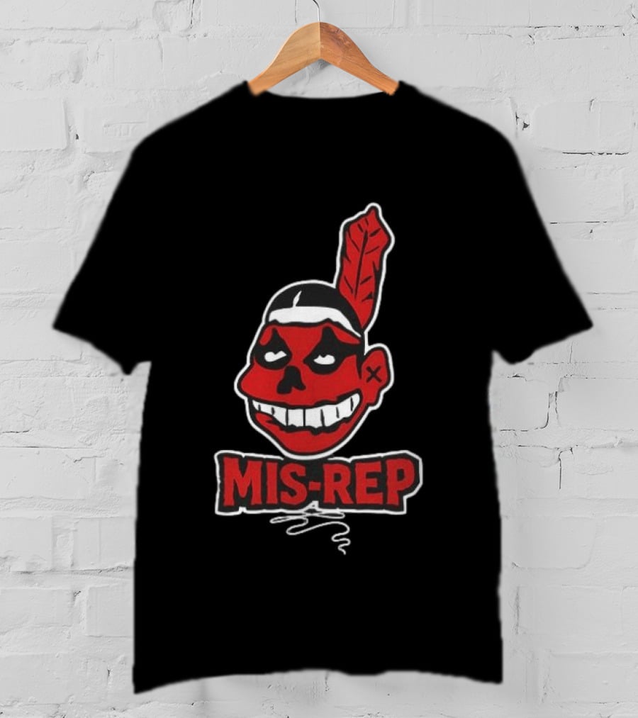 Mis Rep Native American Cartoon Face With Feather T-Shirt