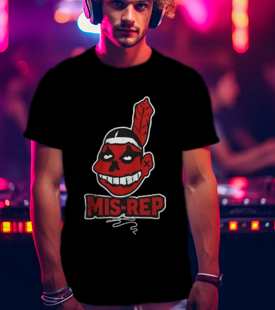 Mis Rep Native American Cartoon Face With Feather T-Shirt