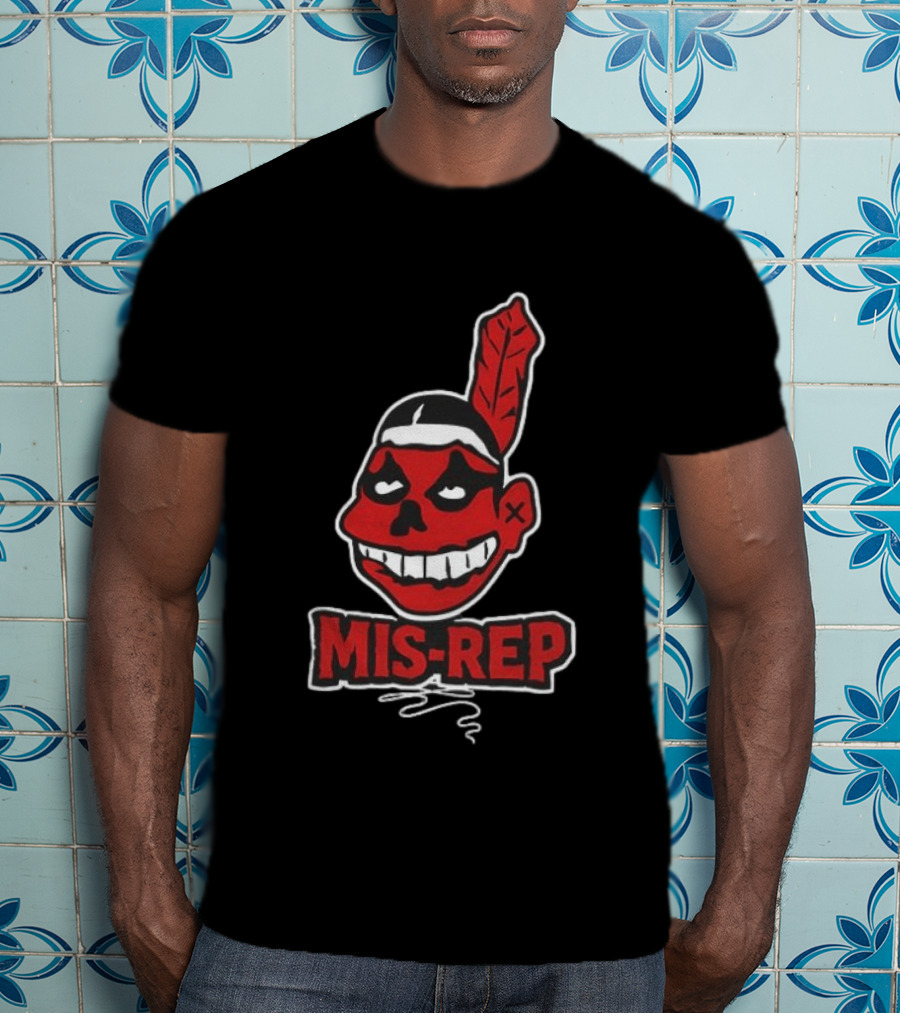 Mis Rep Native American Cartoon Face With Feather T-Shirt