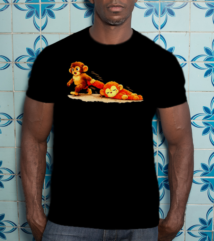 Monkey Baby Pulling Sleeping Monkey Meme T-Shirt