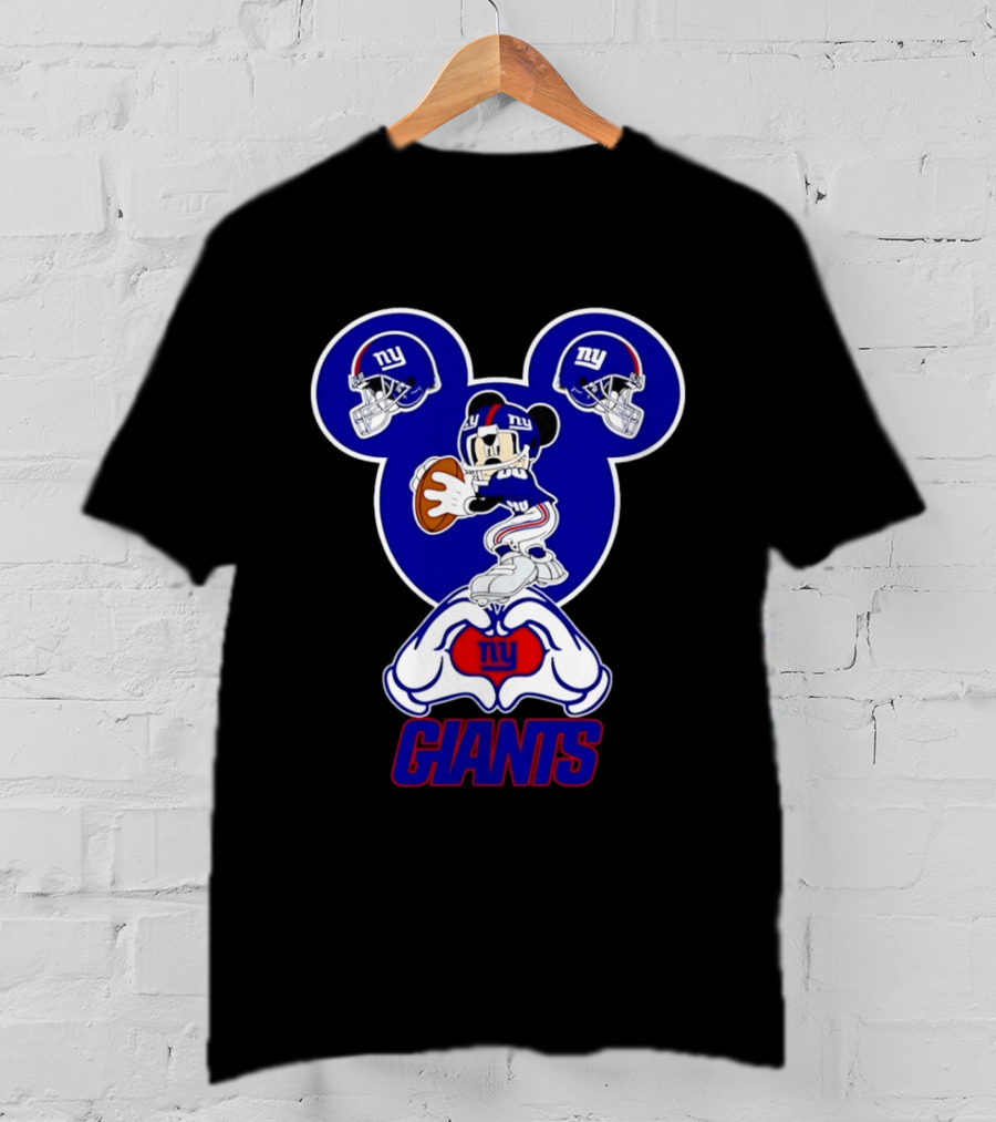 New York Giants Mickey Mouse Heart Hands NFL Team Fan Gear T-Shirt
