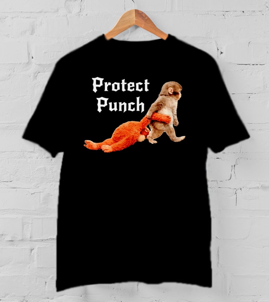 Protect Baby Monkey Punch Cute Cartoon Humor T-Shirt