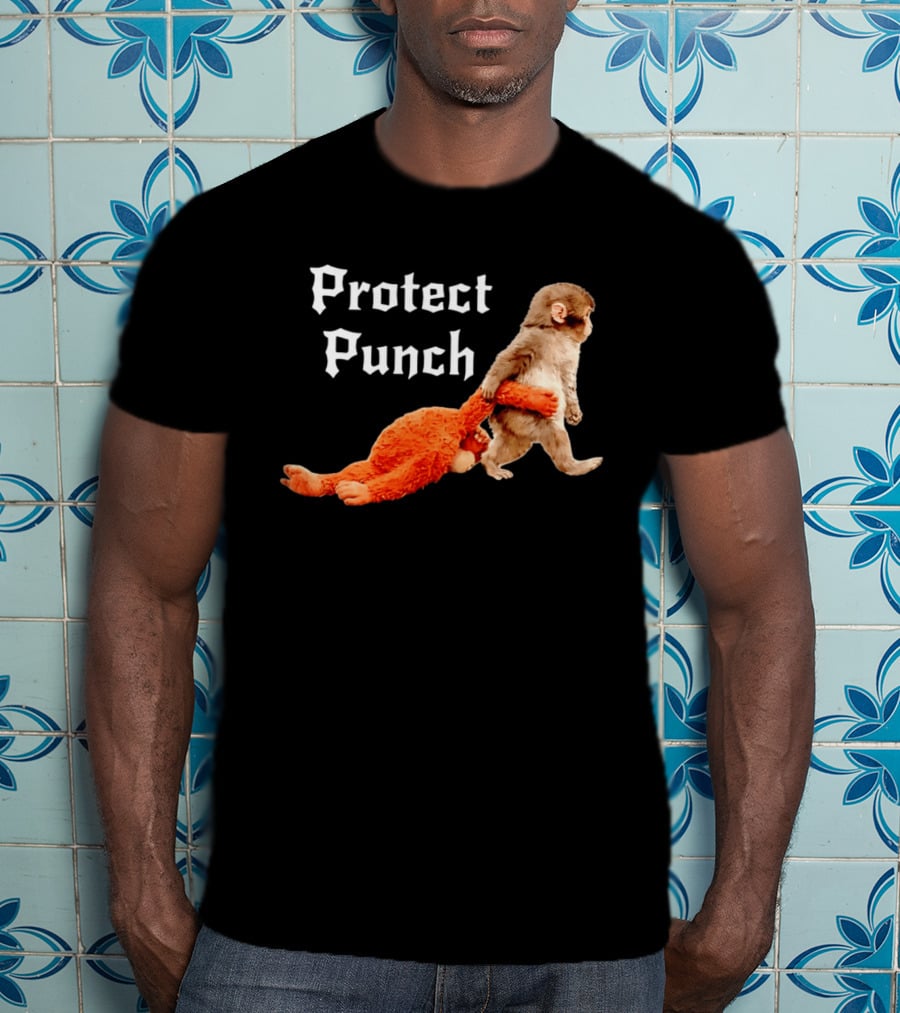 Protect Baby Monkey Punch Cute Cartoon Humor T-Shirt