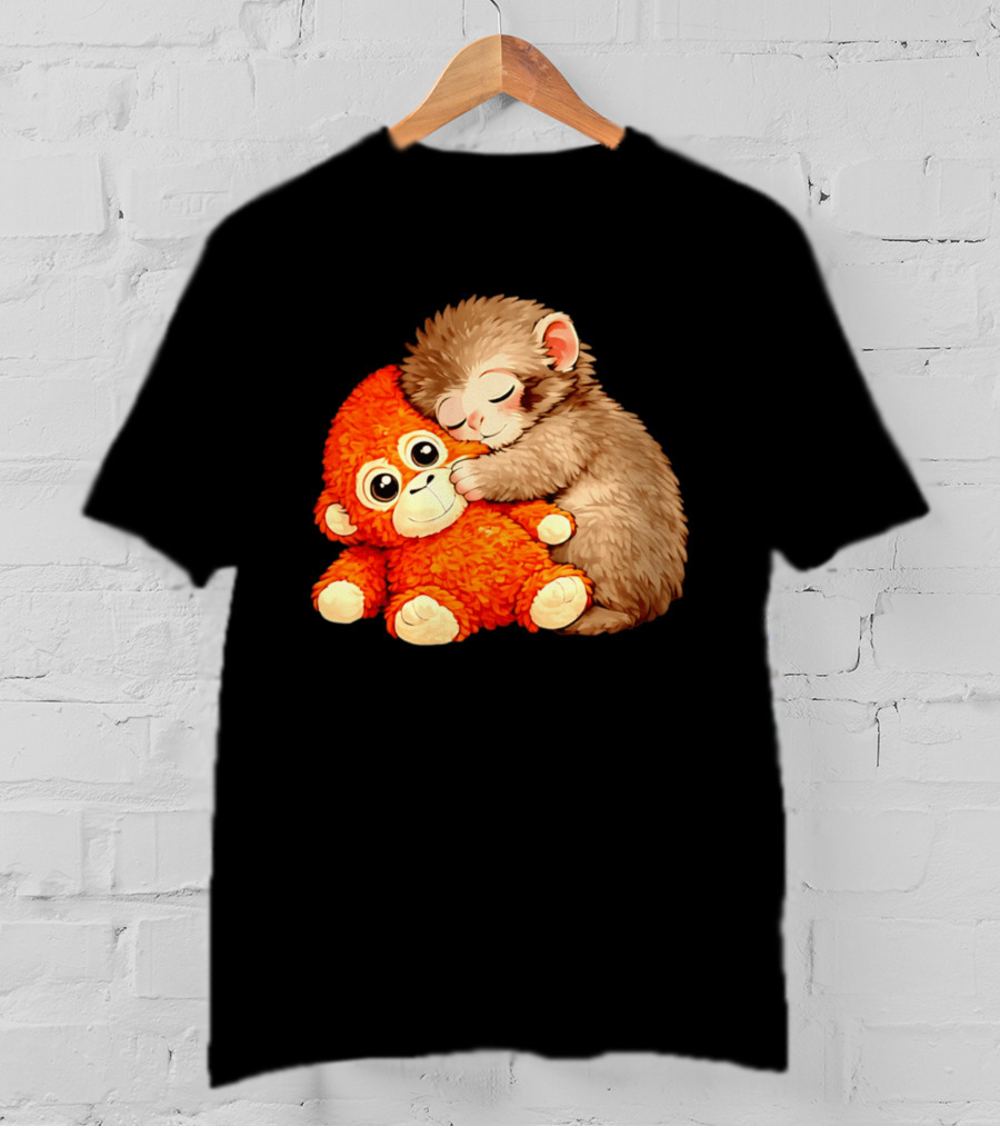 Punch The Monkey Brown Cub And Orange Plushy Cuddle T-Shirt