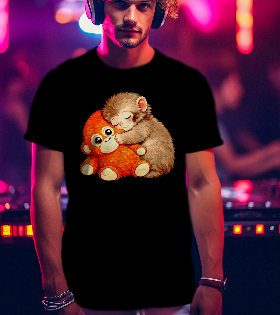 Punch The Monkey Brown Cub And Orange Plushy Cuddle T-Shirt