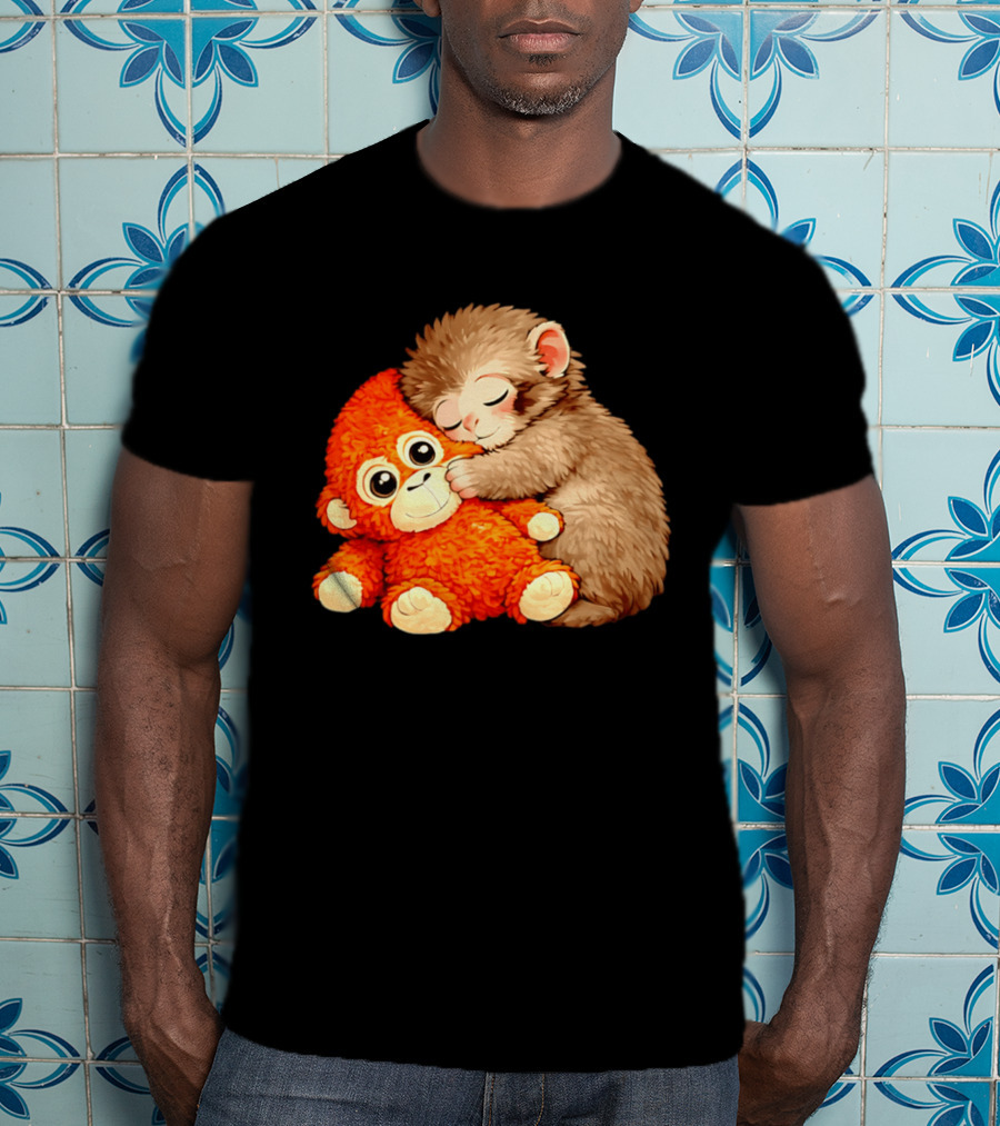 Punch The Monkey Brown Cub And Orange Plushy Cuddle T-Shirt